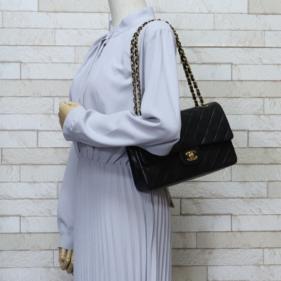 Chanel Matelasse Bag Chain Black Double Flap Shoulder Lambskin - Picture 1 of 8